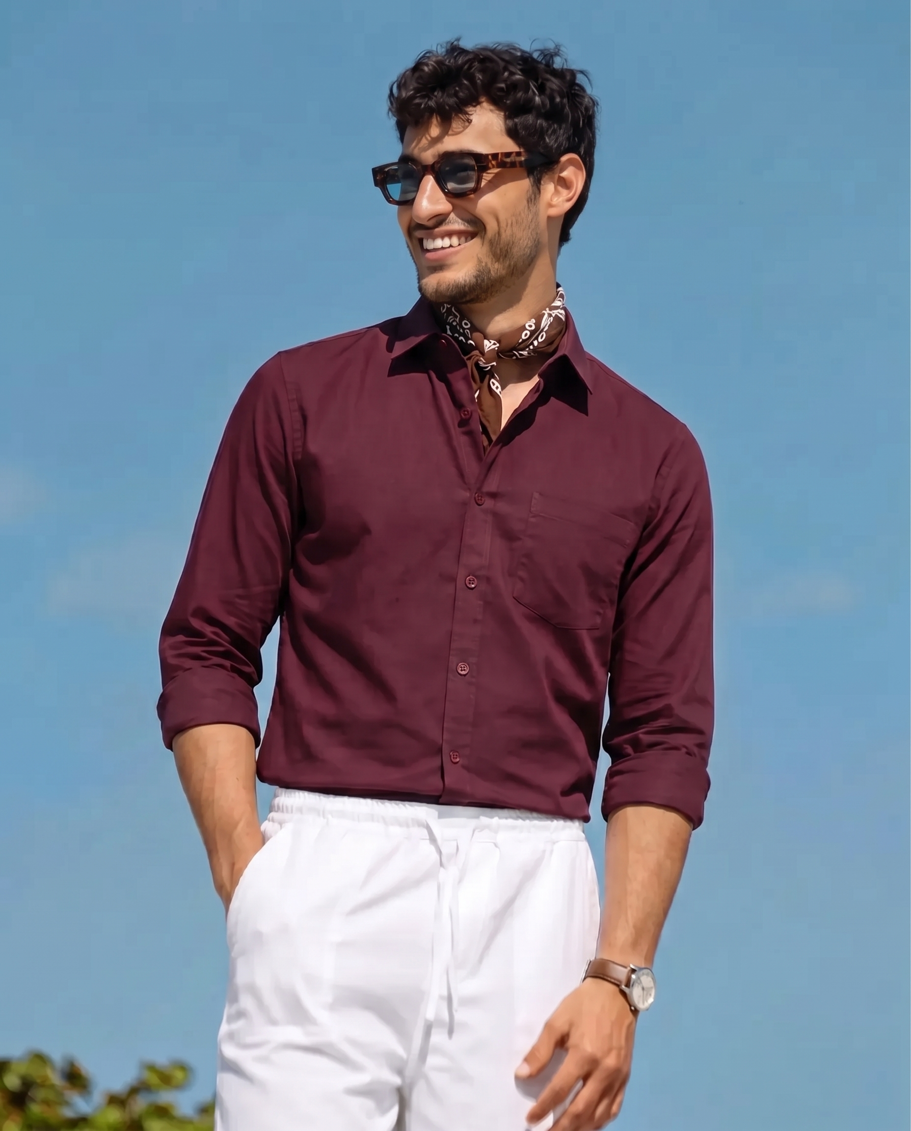Deep Maroon Heavy Oxford Stretch Cotton Shirt