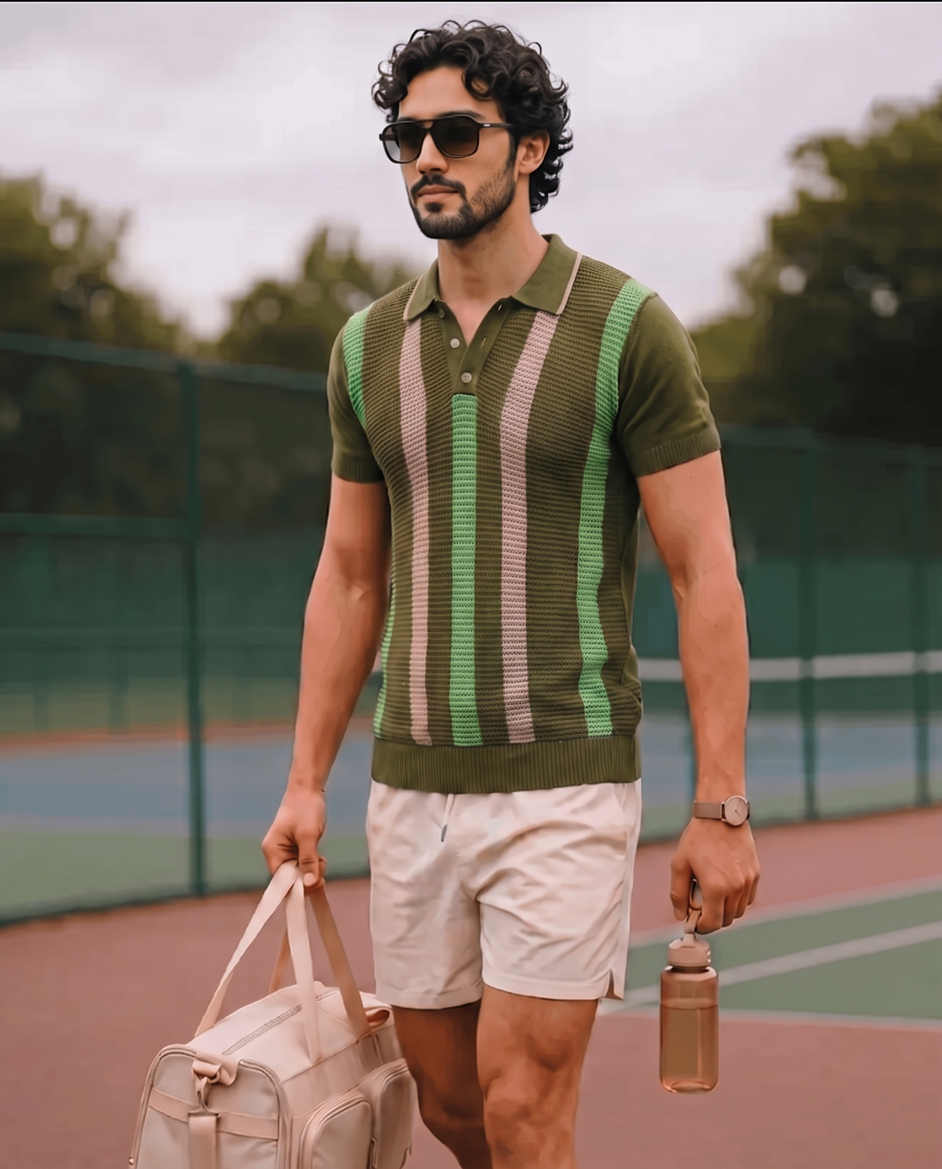 Khaki Green Pixel Stripe B-Polo