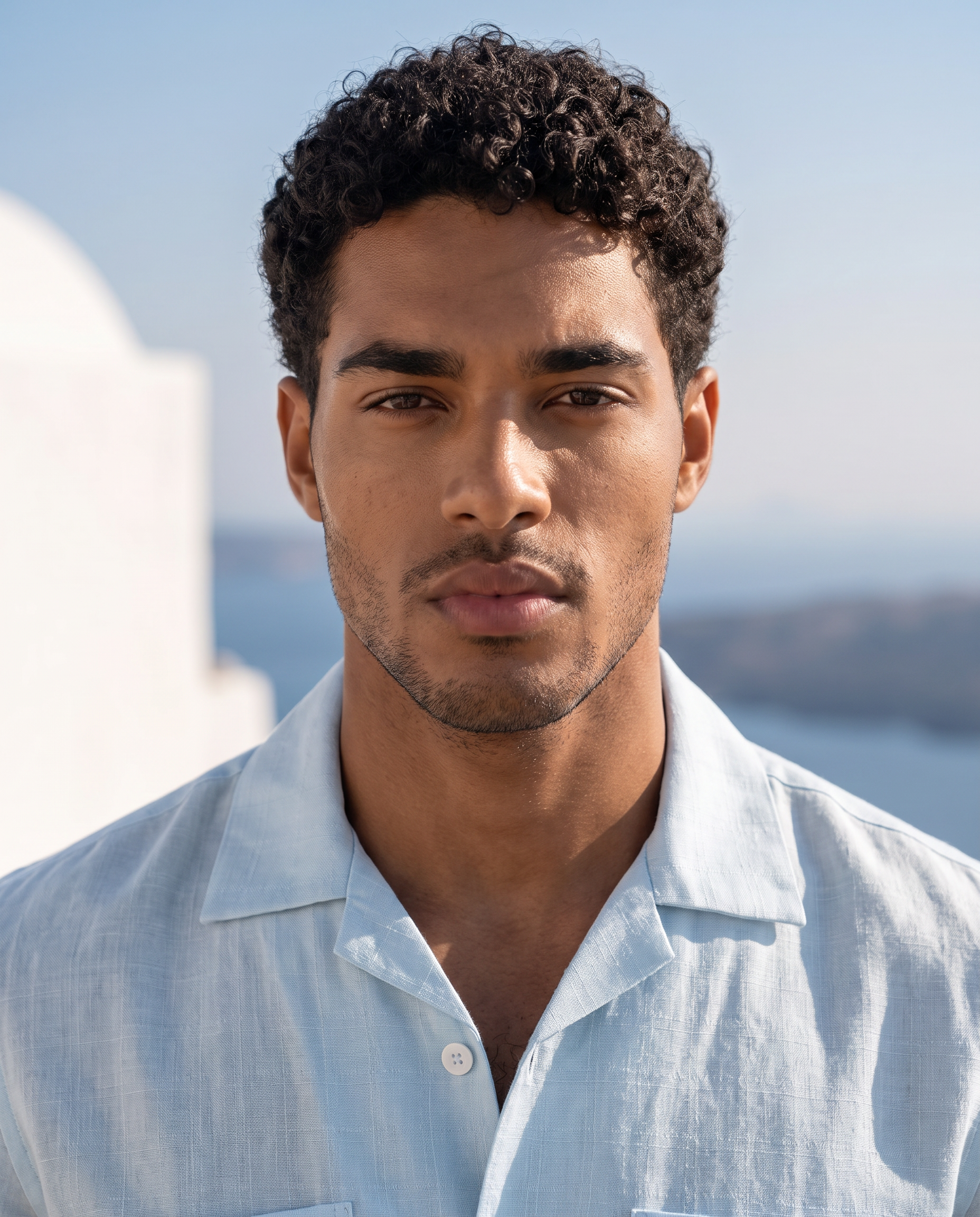 Ice Blue Double Pocket Linen Blend Shirt