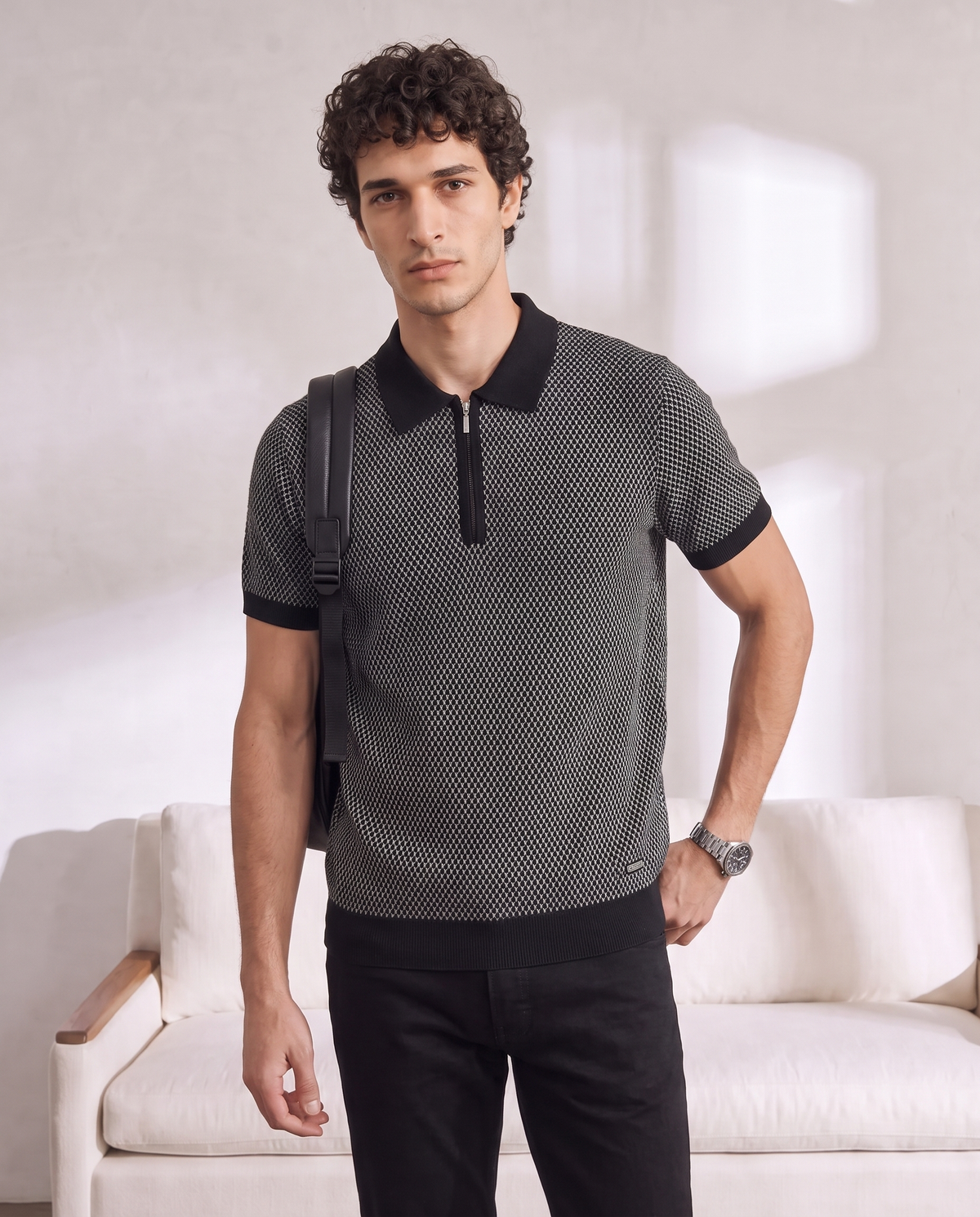 Ink Black Milano Jacquard Z-Polo