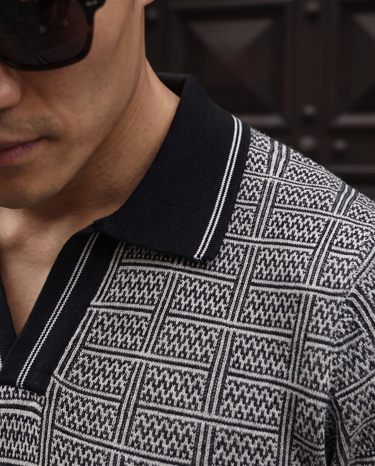 Ink Black Maze Grid V-Polo