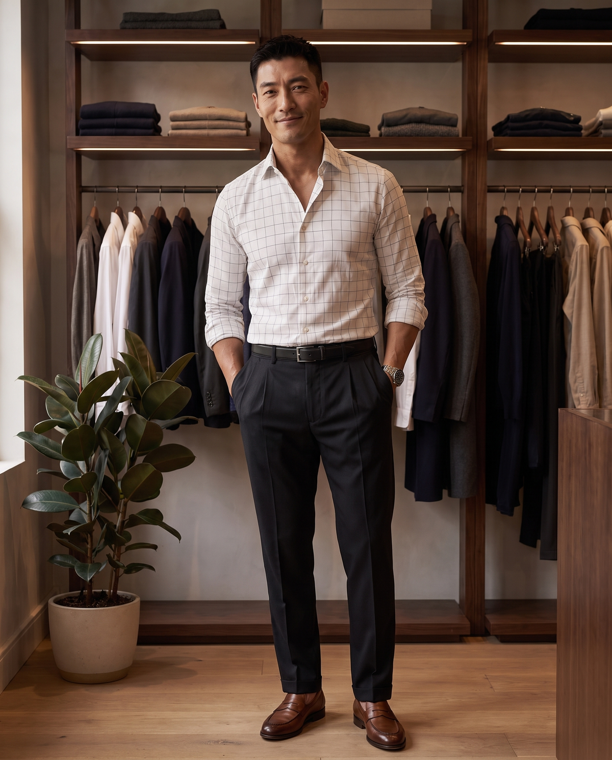 Soft White Windowpane Check Shirt