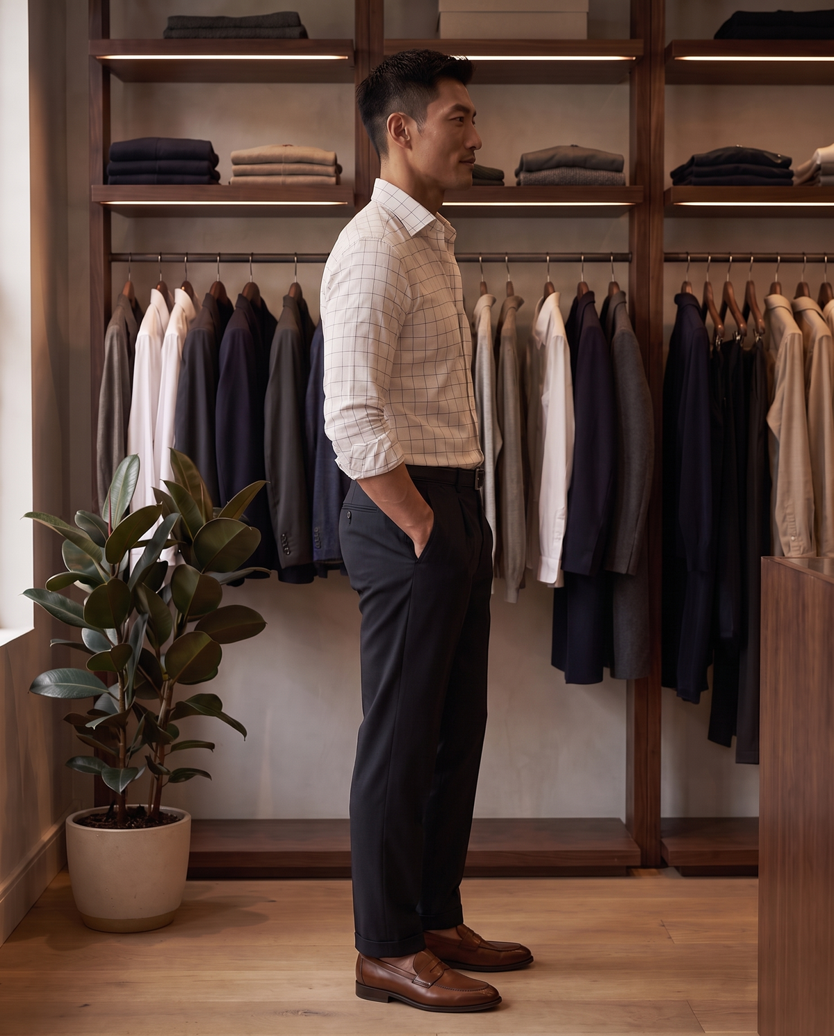 Soft White Windowpane Check Shirt