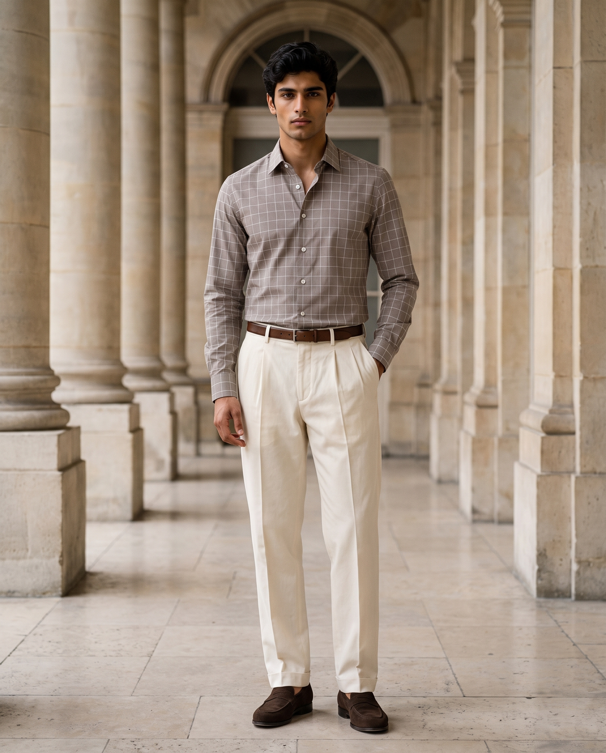 Mocha Taupe Windowpane Check Shirt