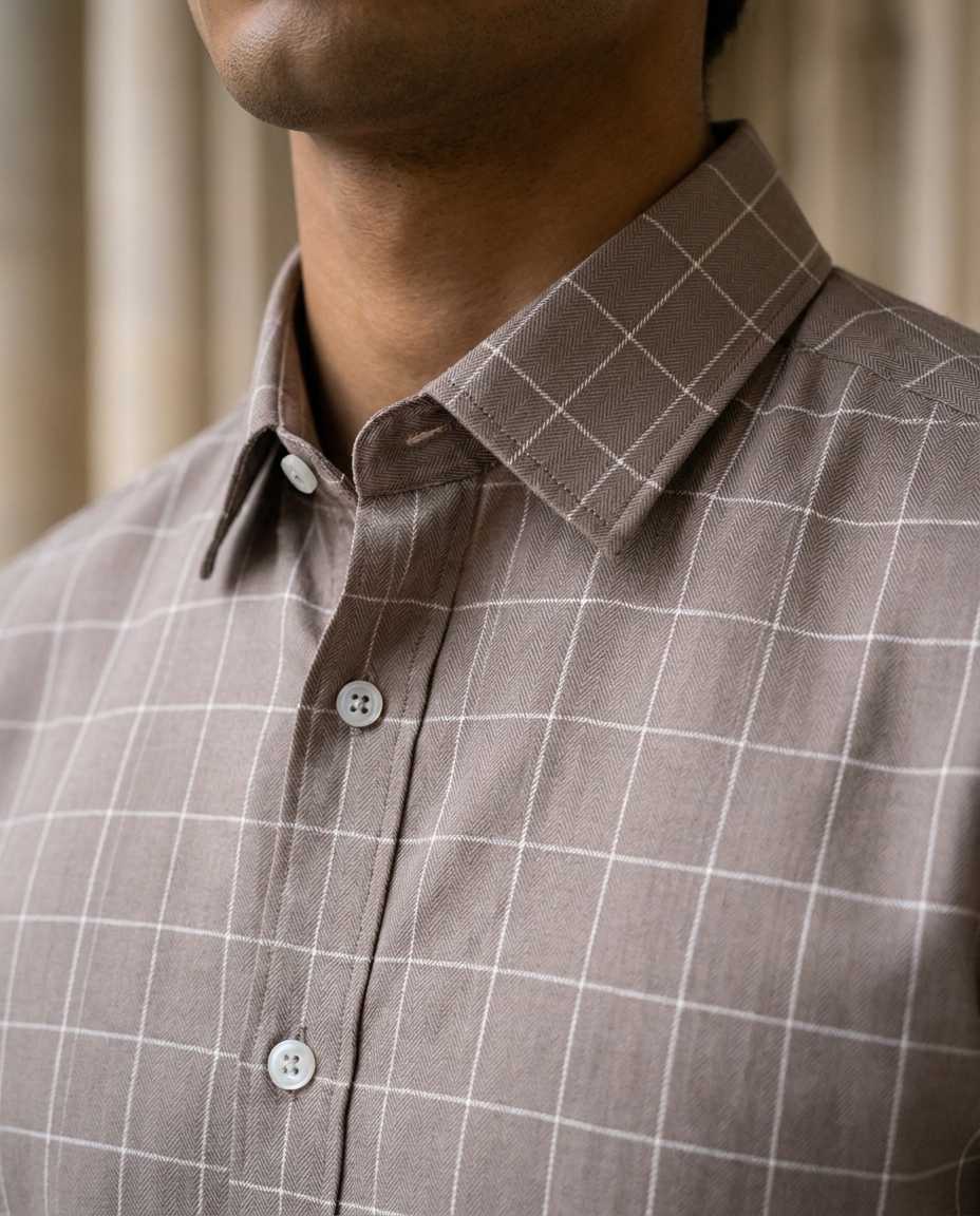 Mocha Taupe Windowpane Check Shirt