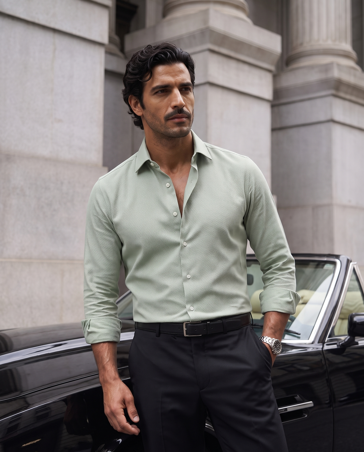Soft Sage Honeycomb Weave Shirt