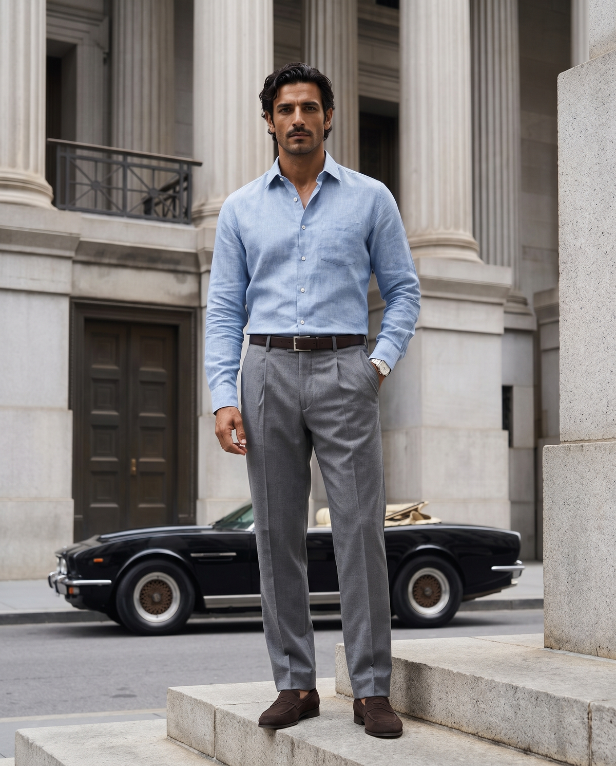 Powder Blue Mélange Linen Blend Shirt