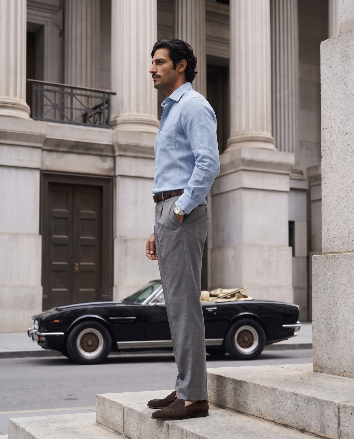 Powder Blue Mélange Linen Blend Shirt