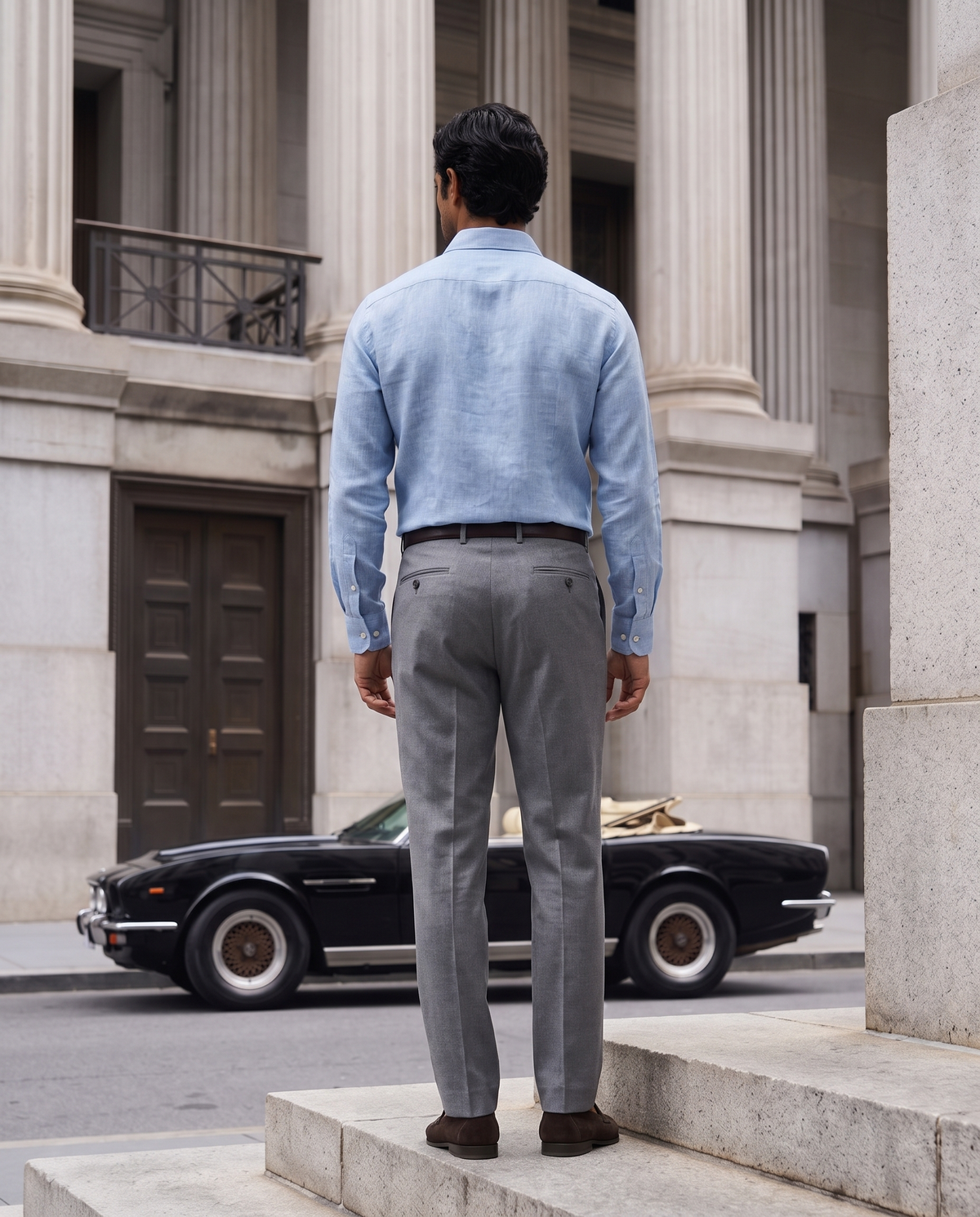 Powder Blue Mélange Linen Blend Shirt