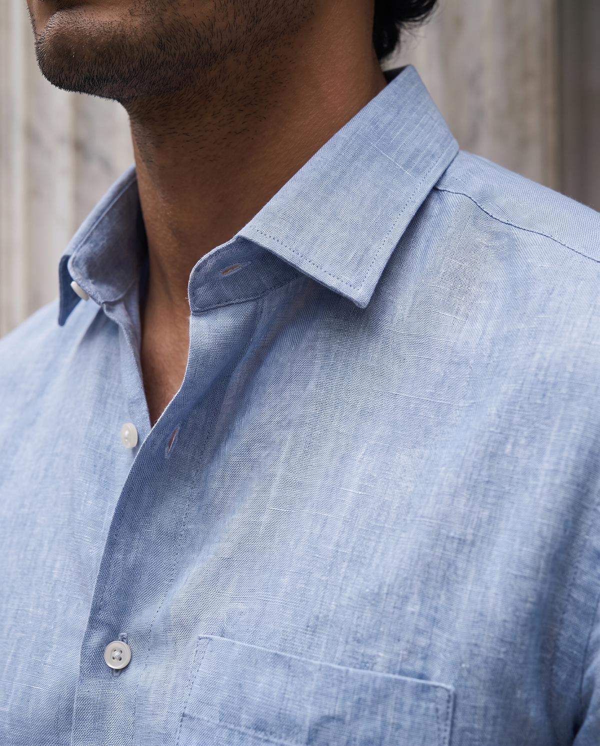 Powder Blue Mélange Linen Blend Shirt