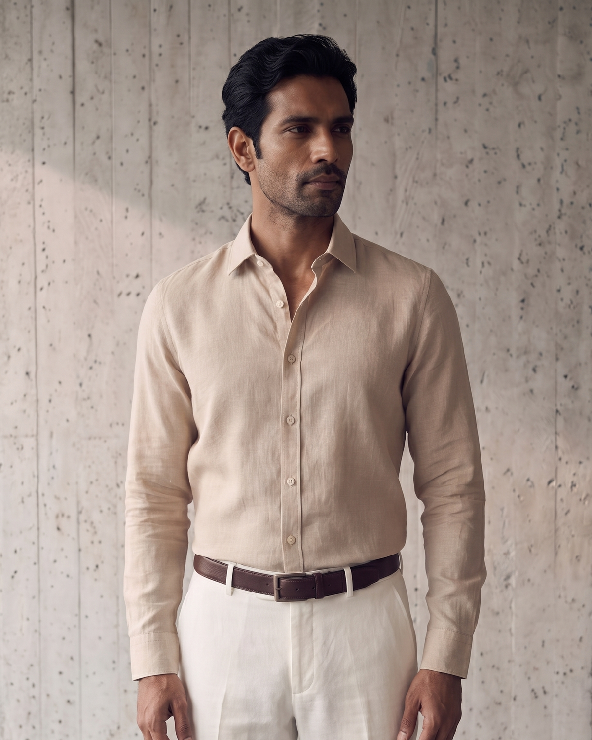 Warm Tan Cosmo Linen Blend Shirt