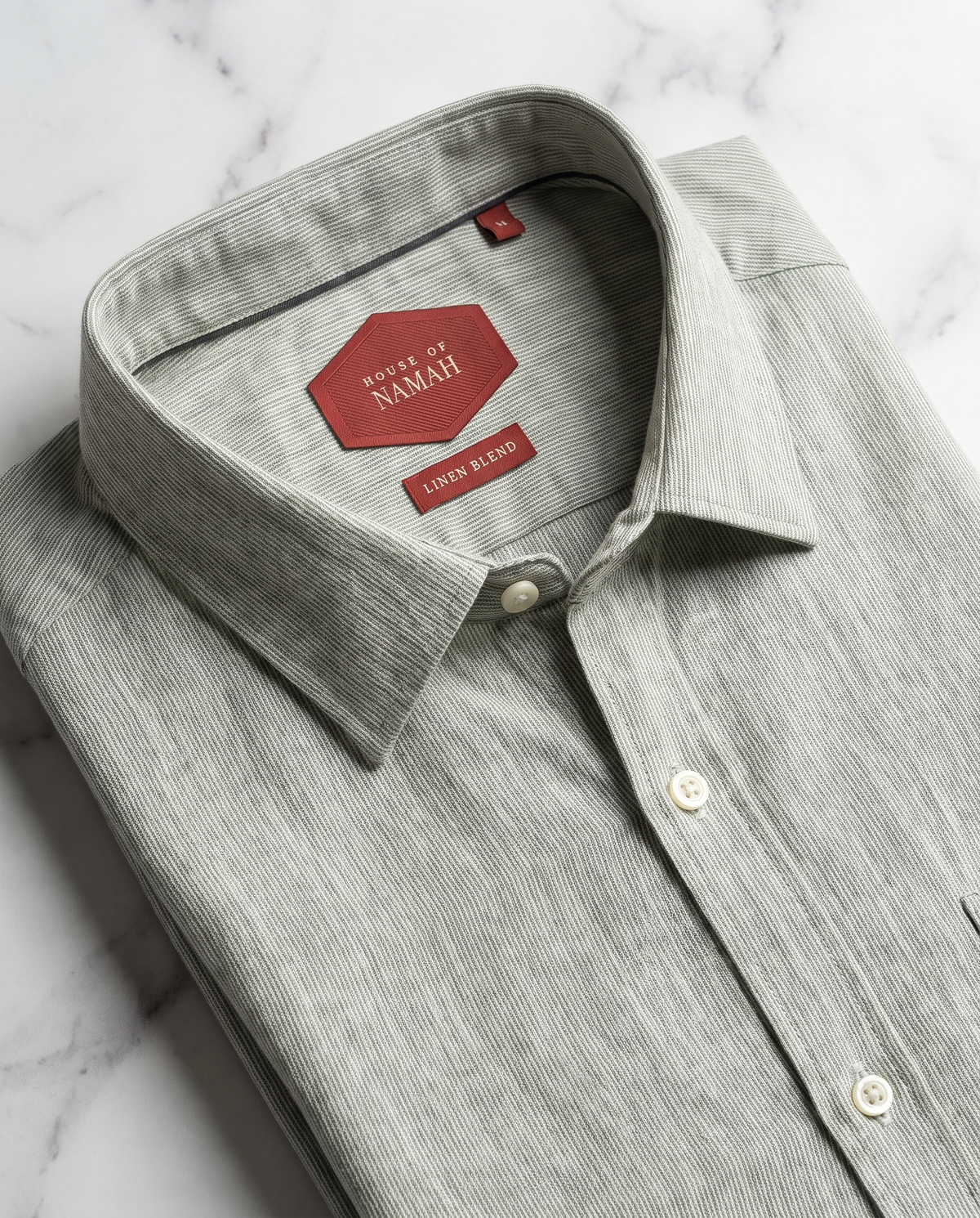 Sage Green Linen Blend Pinstripe Shirt