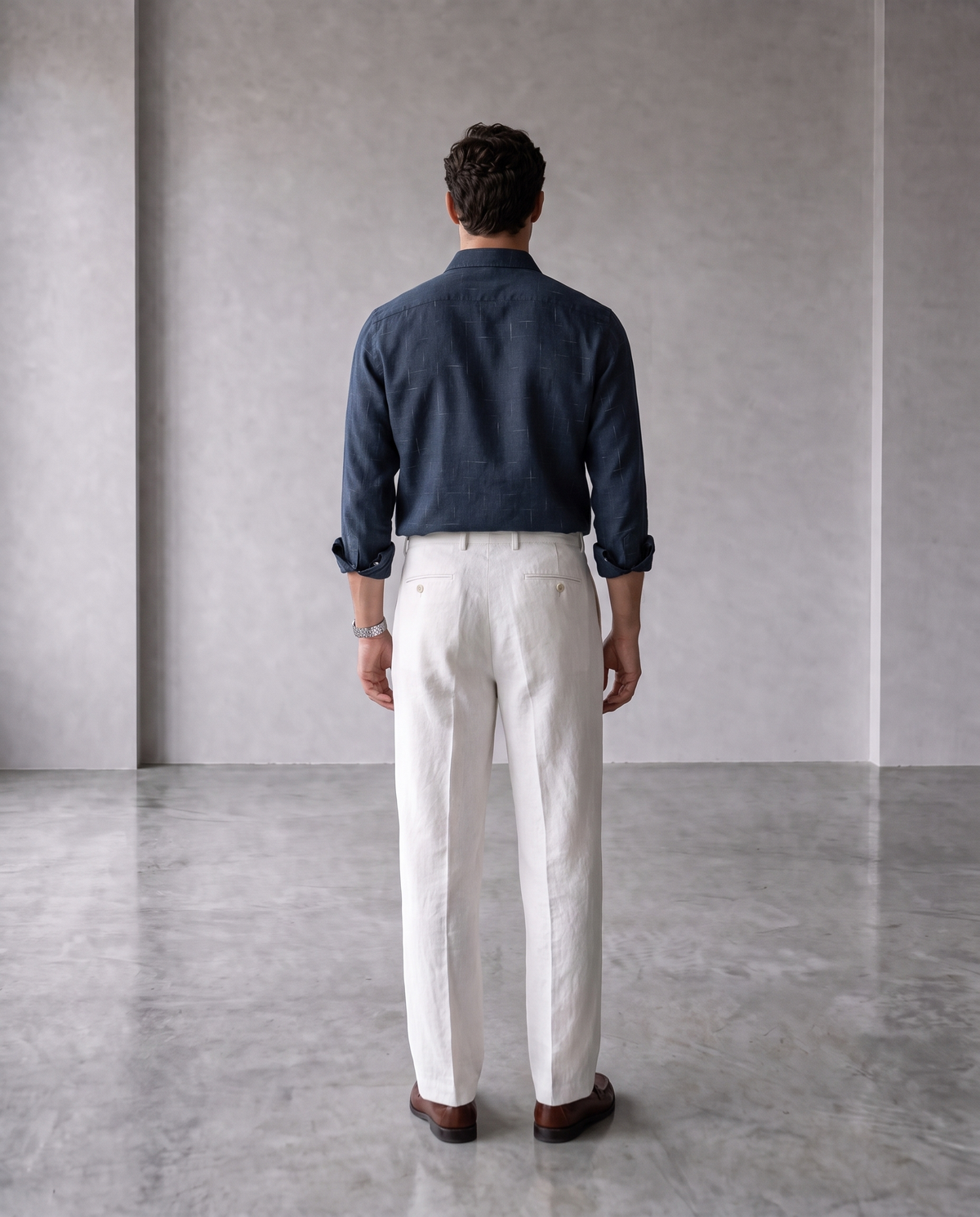Indigo Navy Rustic Grid 100% Linen Shirt