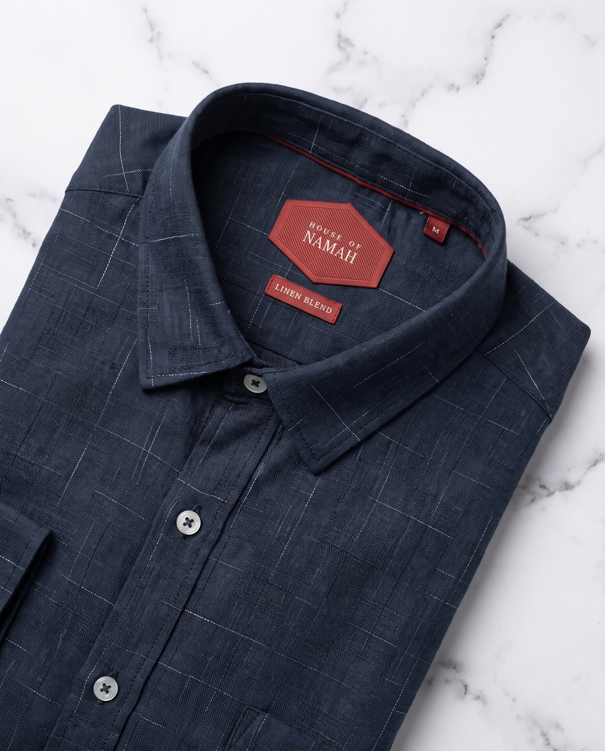 Indigo Navy Rustic Grid 100% Linen Shirt