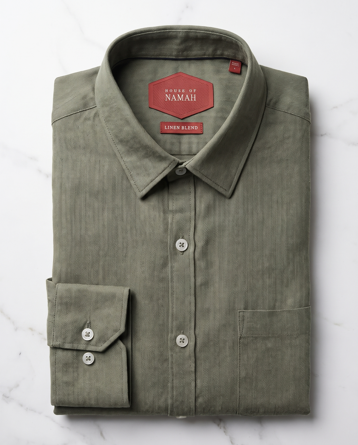 Moss Green Herringbone Linen Blend Shirt