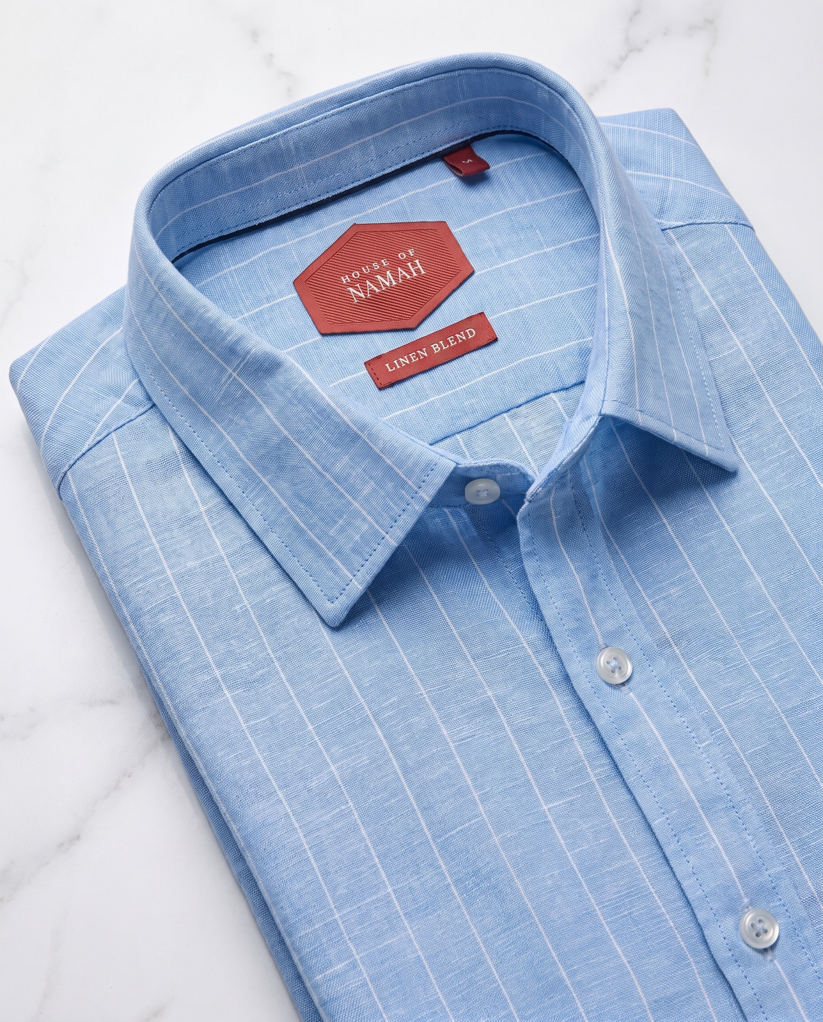 Powder Blue 100% Linen Amalfi Stripe Shirt