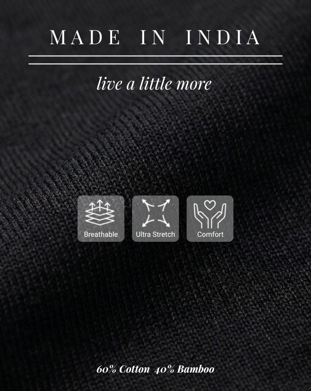 Ink Black Cotton-Bamboo U-Neck Polo
