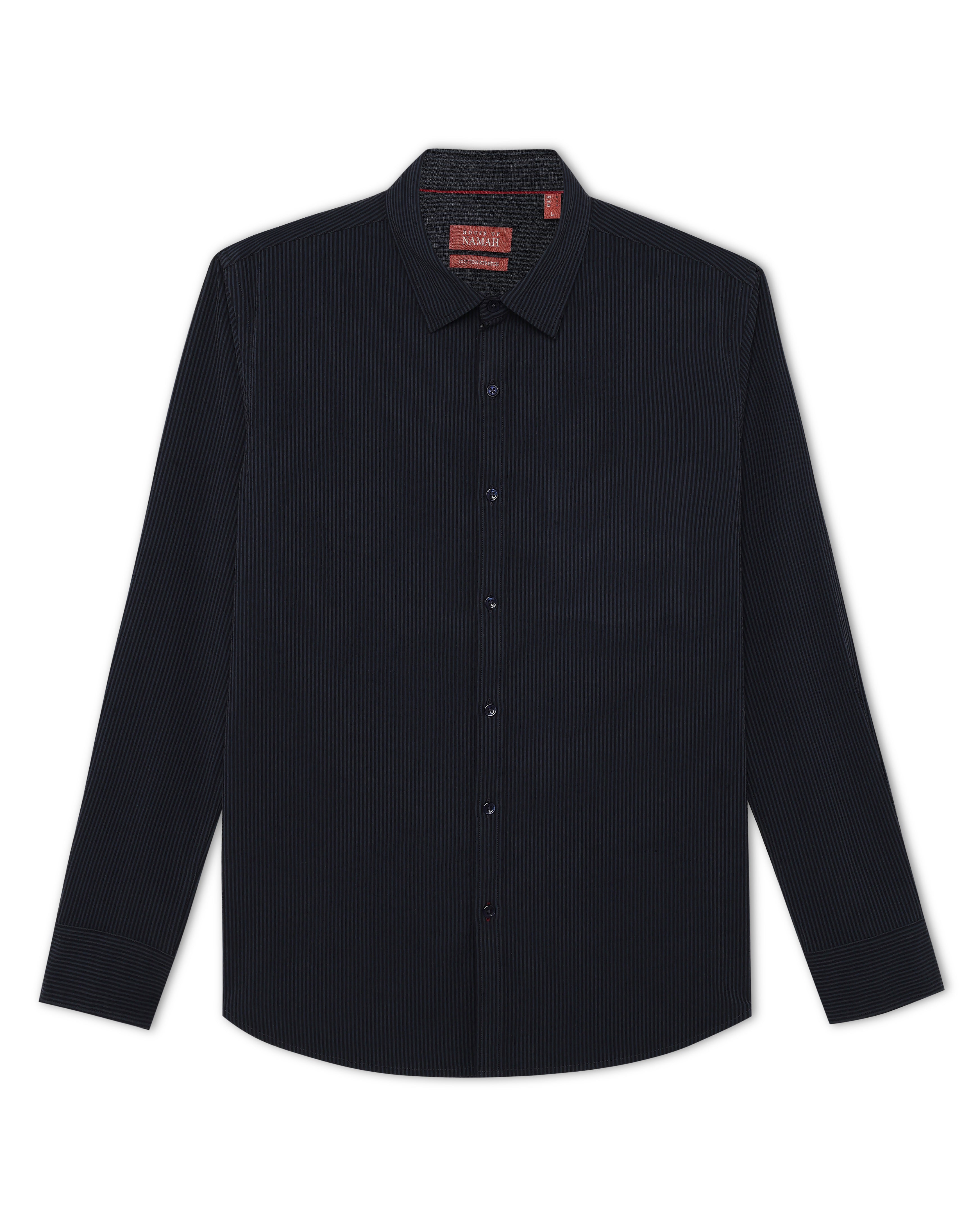 Indigo Navy Seersucker Stretch Shirt - Black Stripe