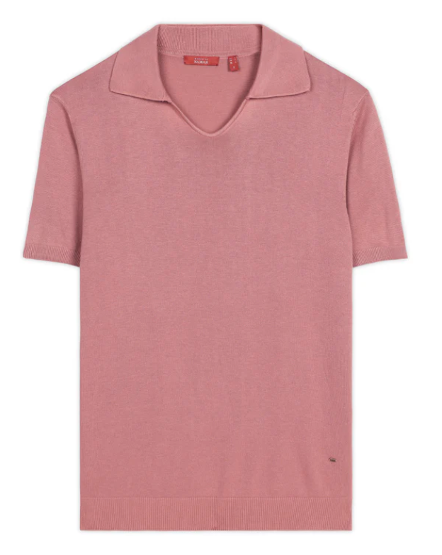 Clay Pink Cotton-Bamboo U-Neck Polo