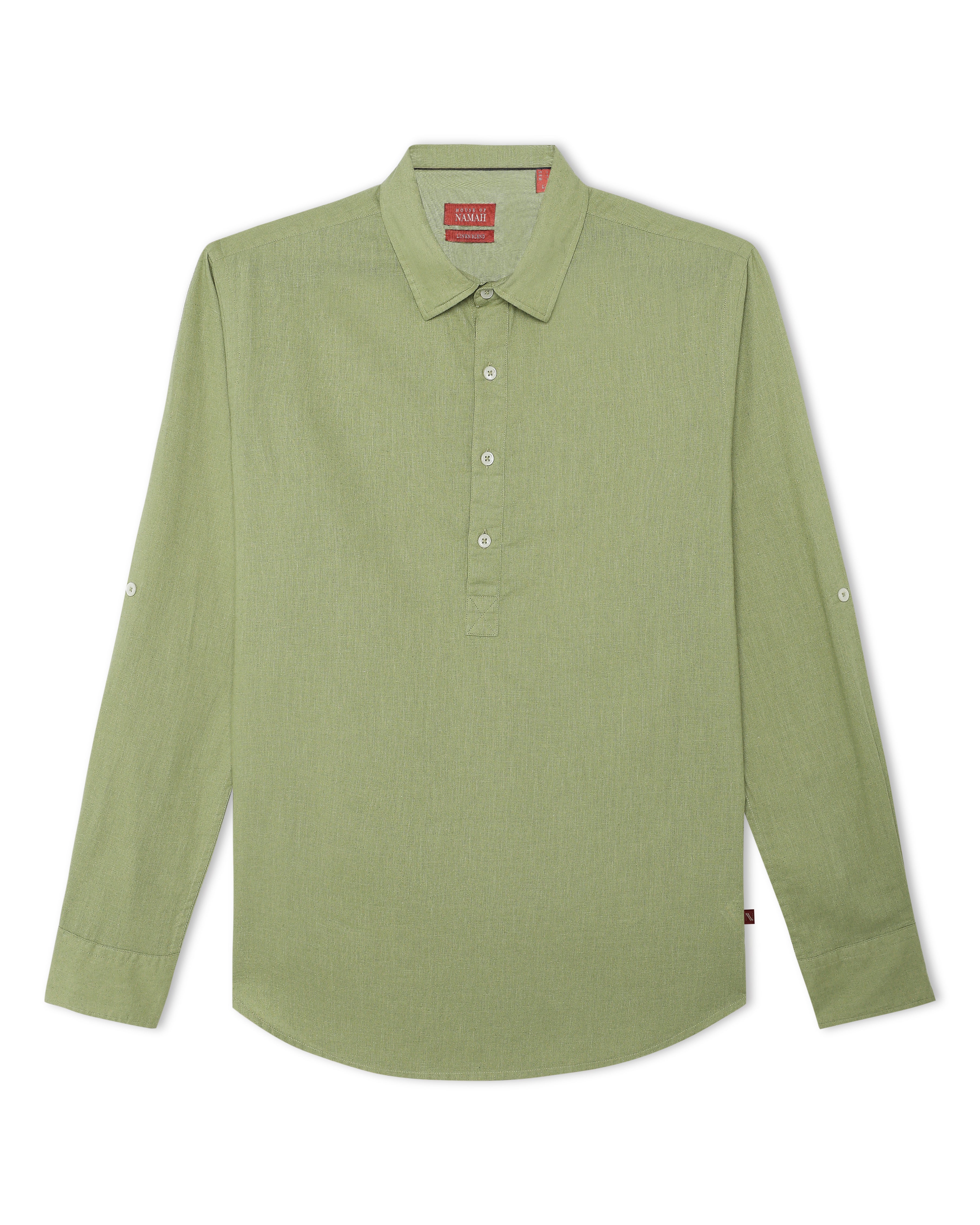 Moss Green Linen Blend Kurta Shirt