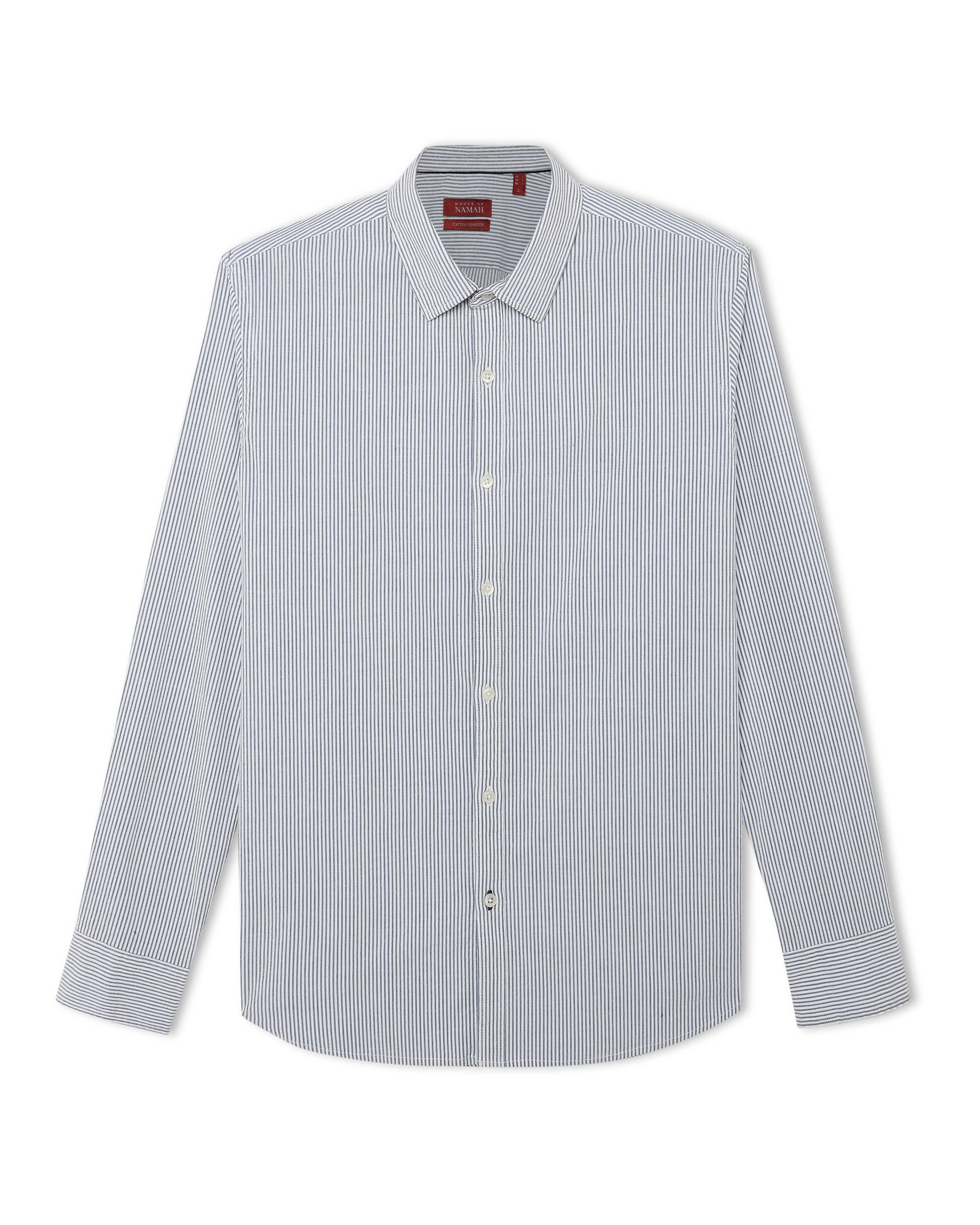 Soft White Seersucker Stretch Shirt - Blue Stripe