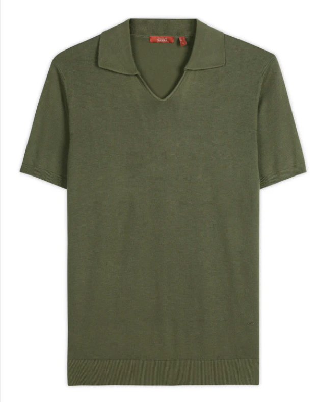 Olive Cotton-Bamboo U-Neck Polo