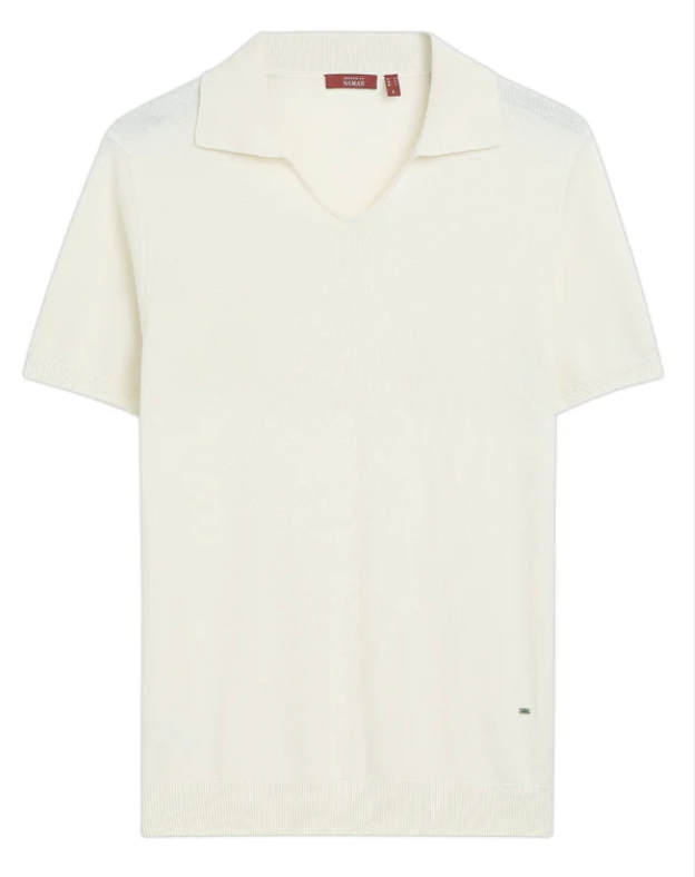 Soft White Cotton-Bamboo U-Neck Polo