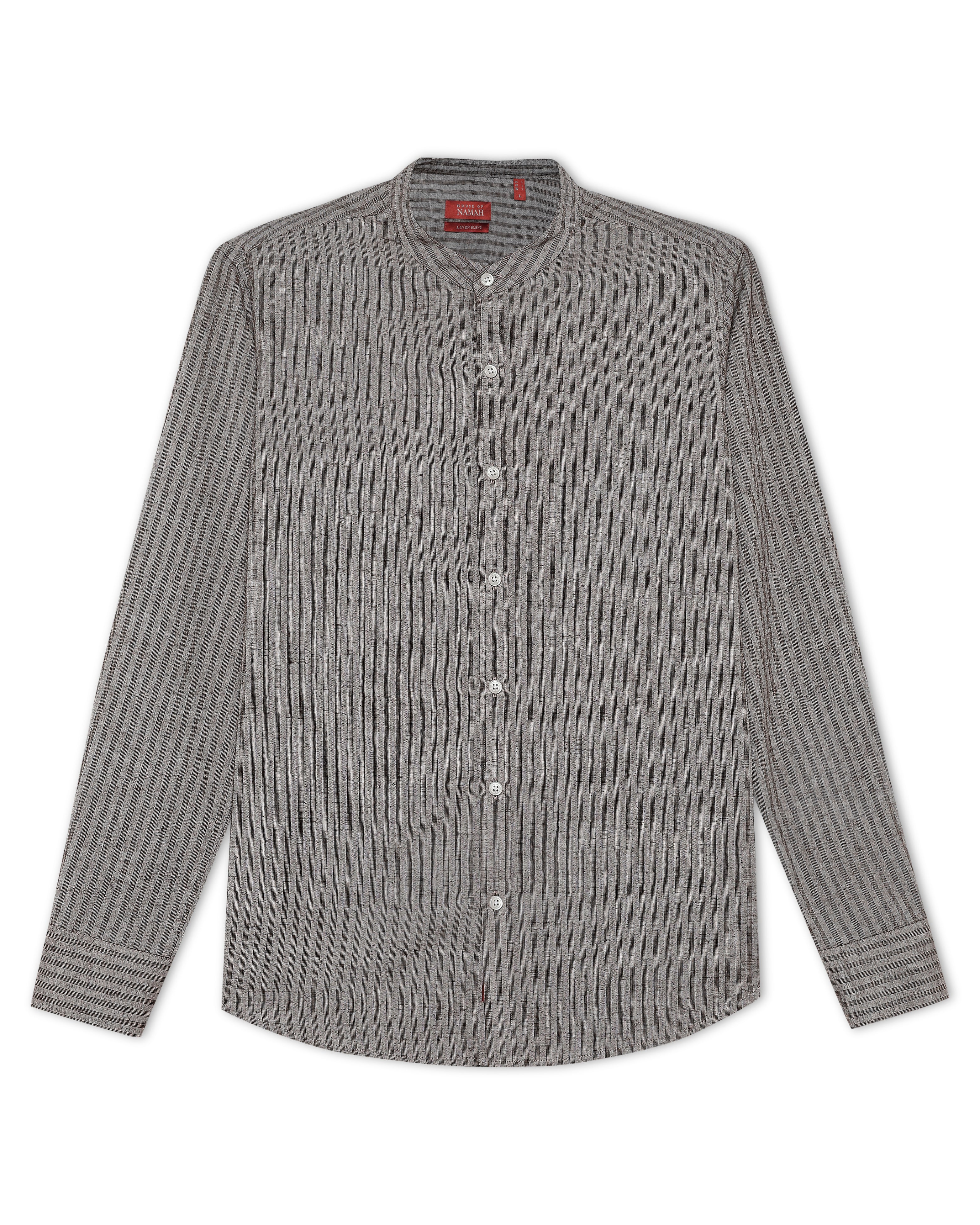 Cocoa Brown Mandarin Stripe Shirt