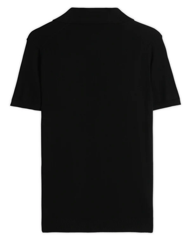 Ink Black Cotton-Bamboo U-Neck Polo