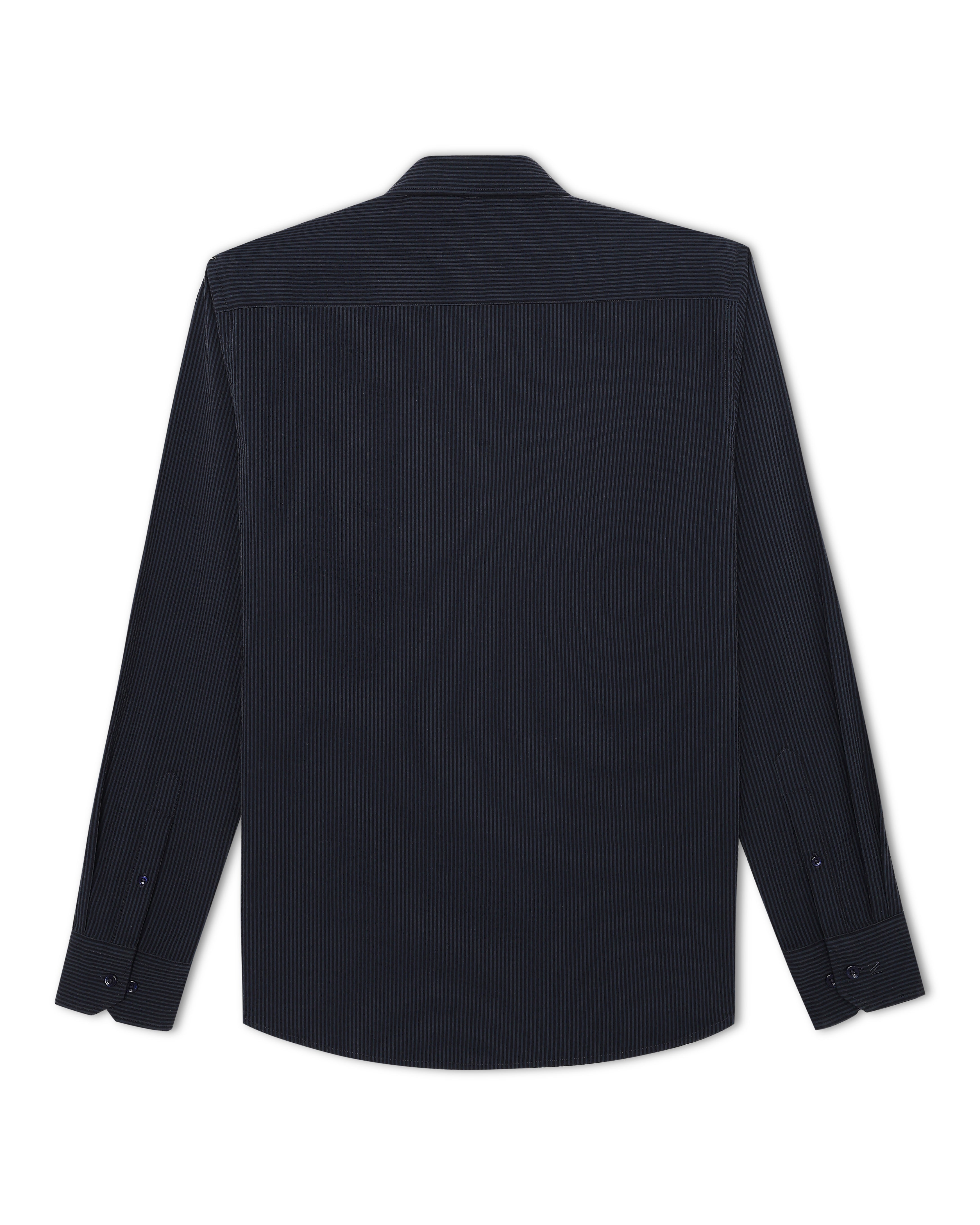 Indigo Navy Seersucker Stretch Shirt - Black Stripe