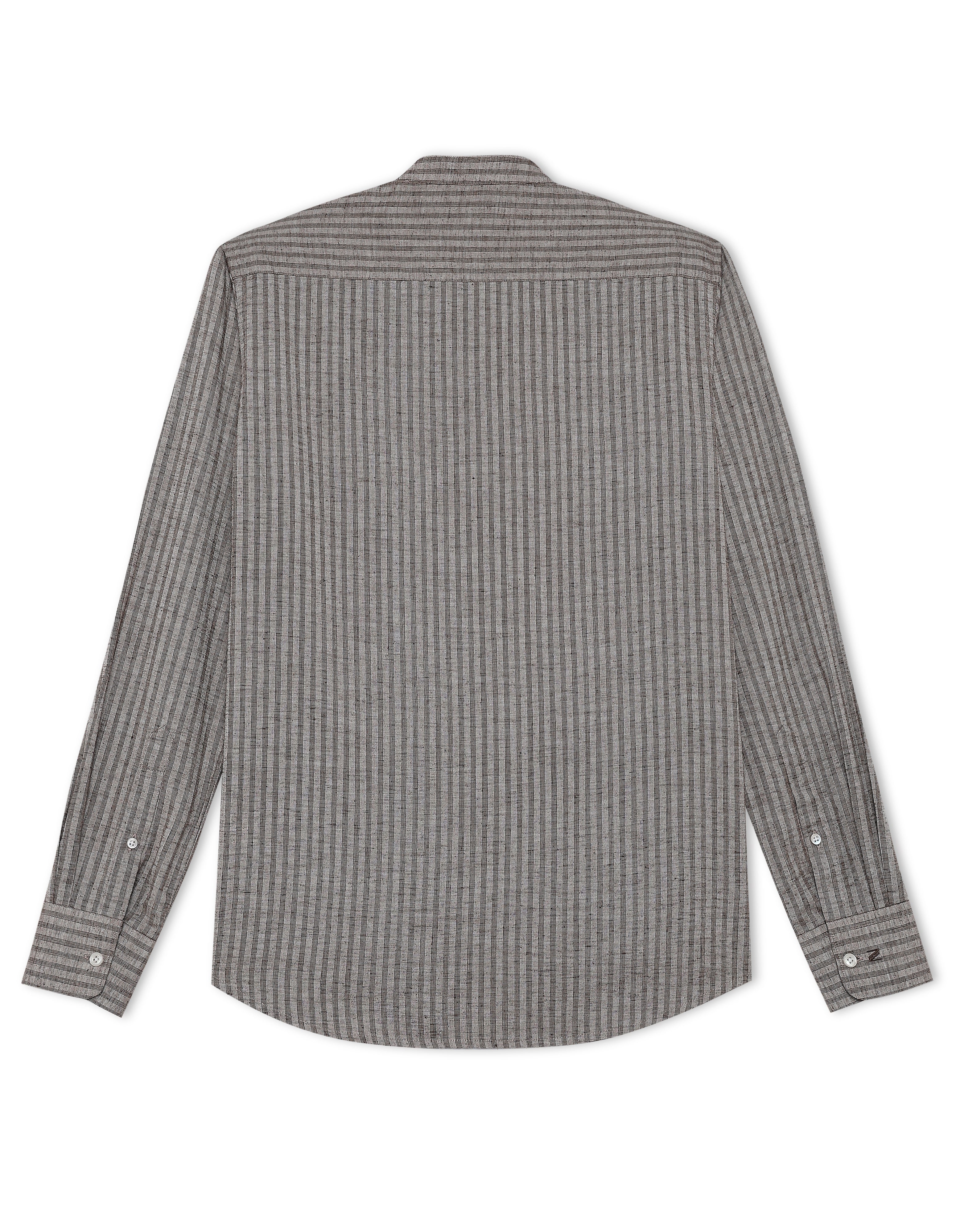 Cocoa Brown Mandarin Stripe Shirt