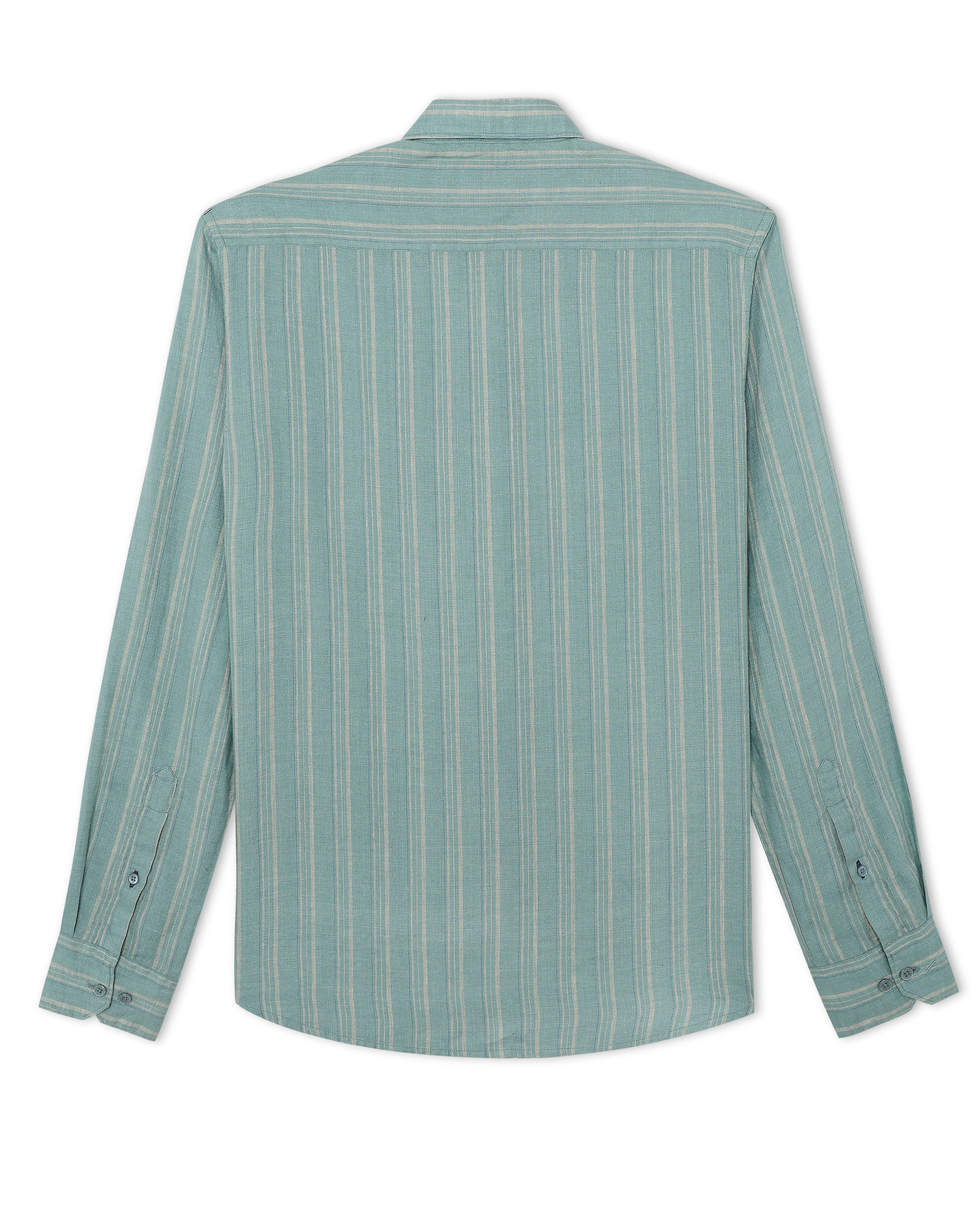 Sage Green Striped 100% Linen Shirt