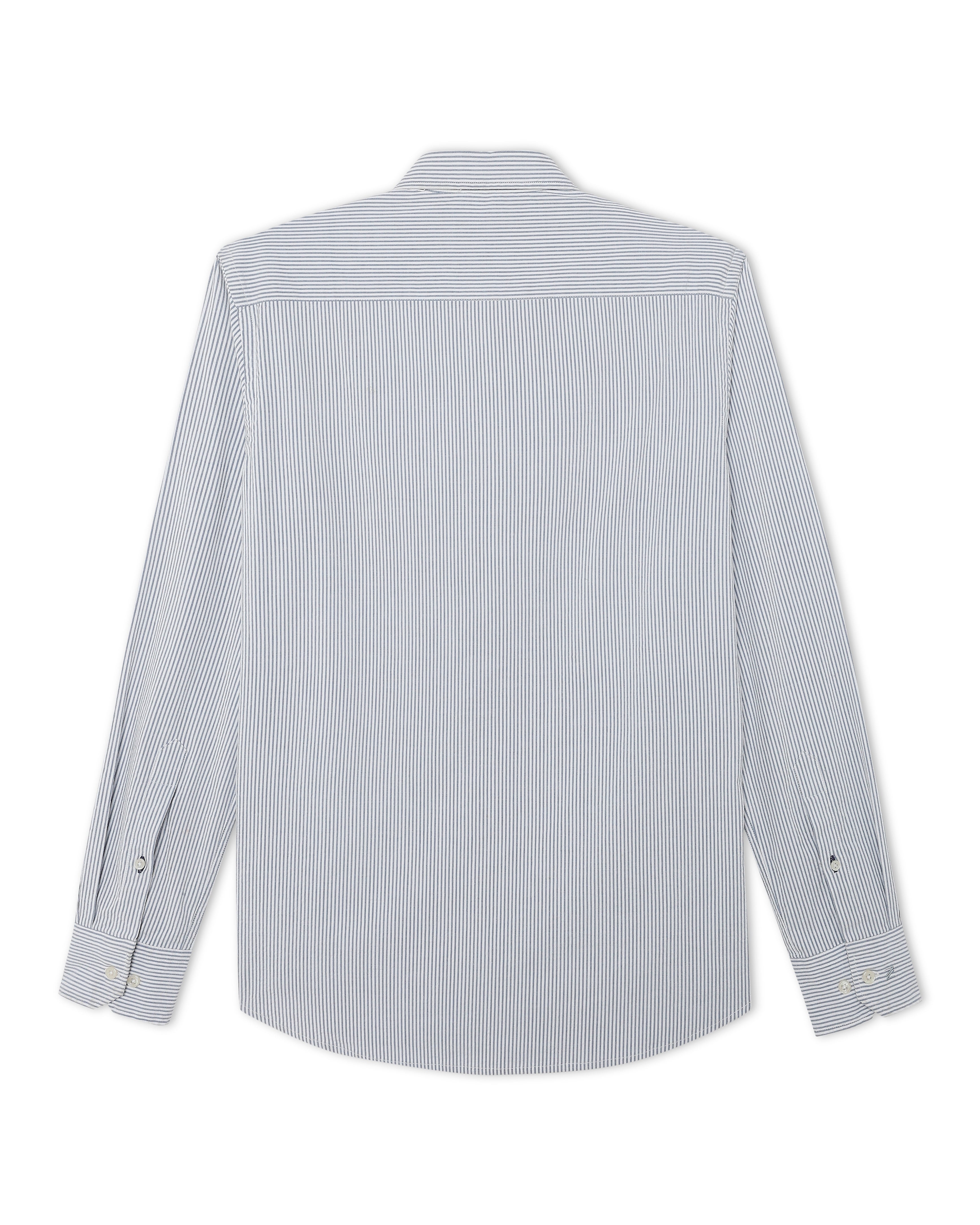Soft White Seersucker Stretch Shirt - Blue Stripe